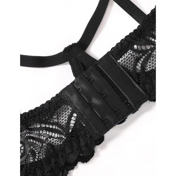 Sensual Underwire Floral Lace Lingerie Set with Garter S-XXL - Nighttime Delight - Picture 4 of 6